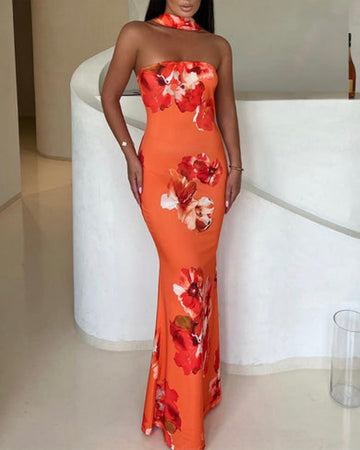 Tangerine Flower Maxi Dress