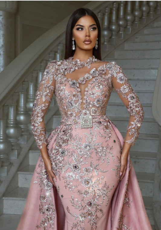 Sworvoski Crystal Studded Savory Gown With Detachable Train
